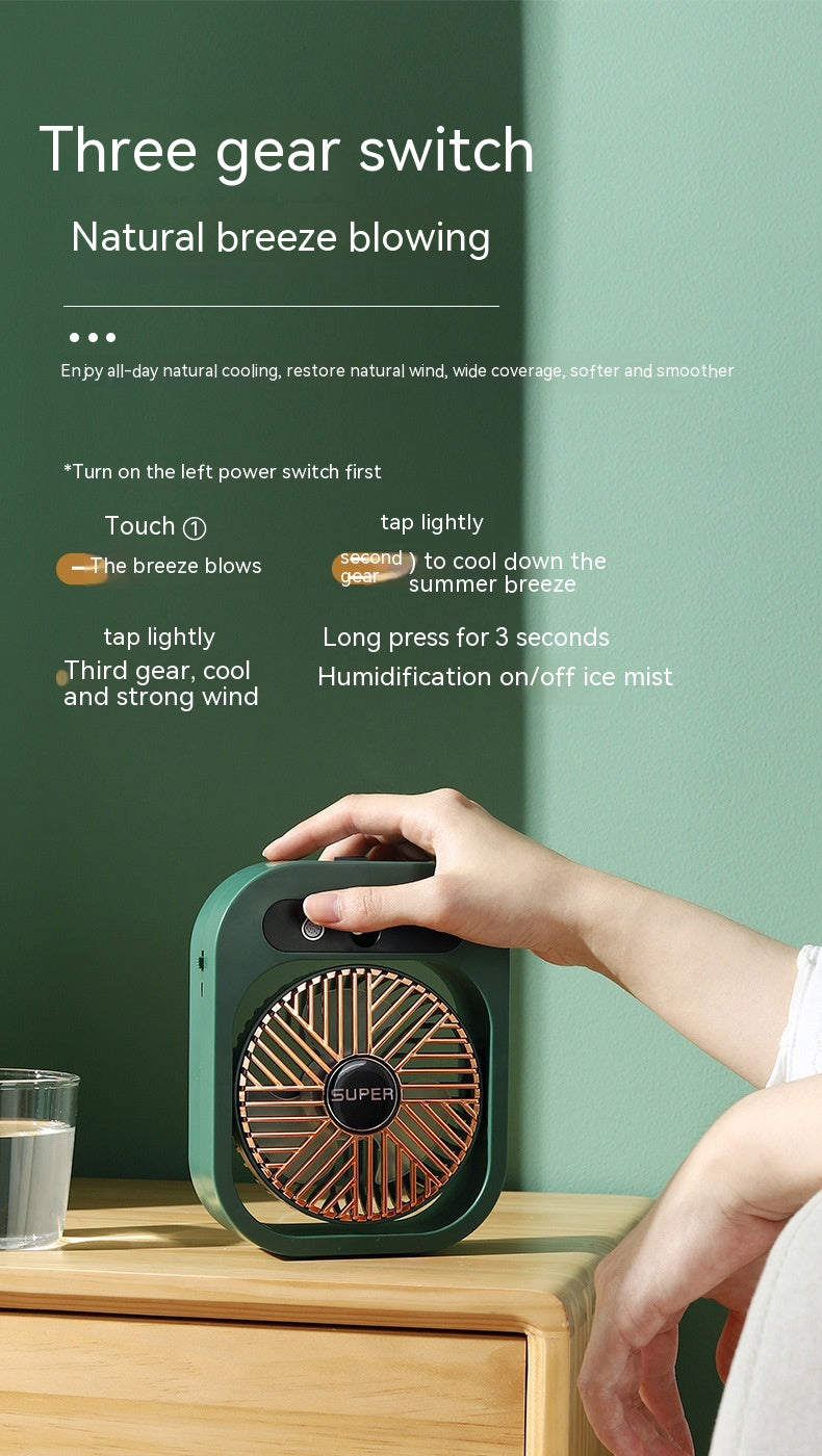 USB Rechargeable Mist & Fan | Portable 3-Speed Desk Fan & Humidifier