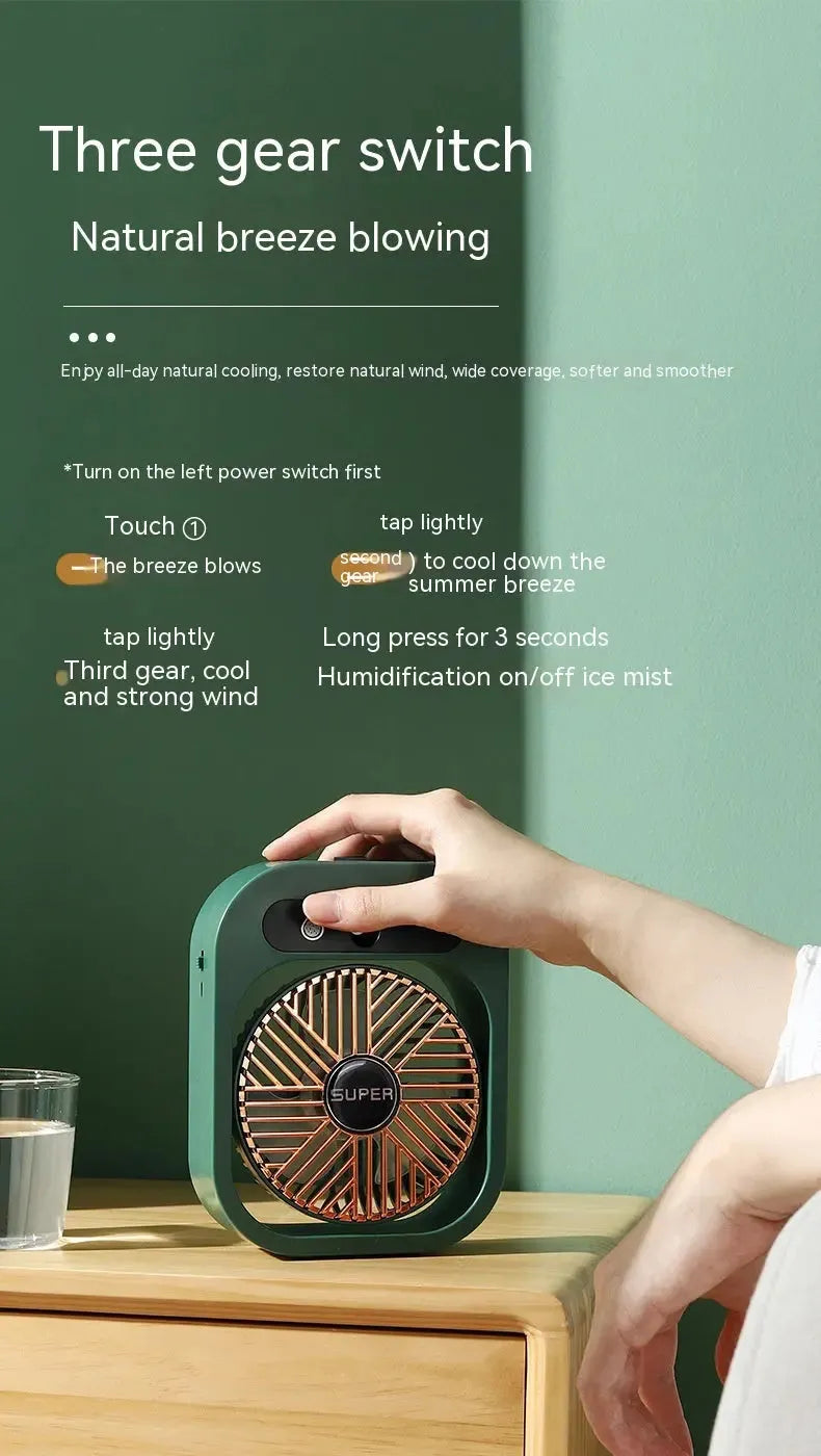 USB Rechargeable Mist & Fan | Portable 3-Speed Desk Fan & Humidifier
