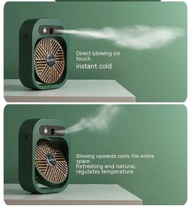 USB Rechargeable Mist & Fan | Portable 3-Speed Desk Fan & Humidifier