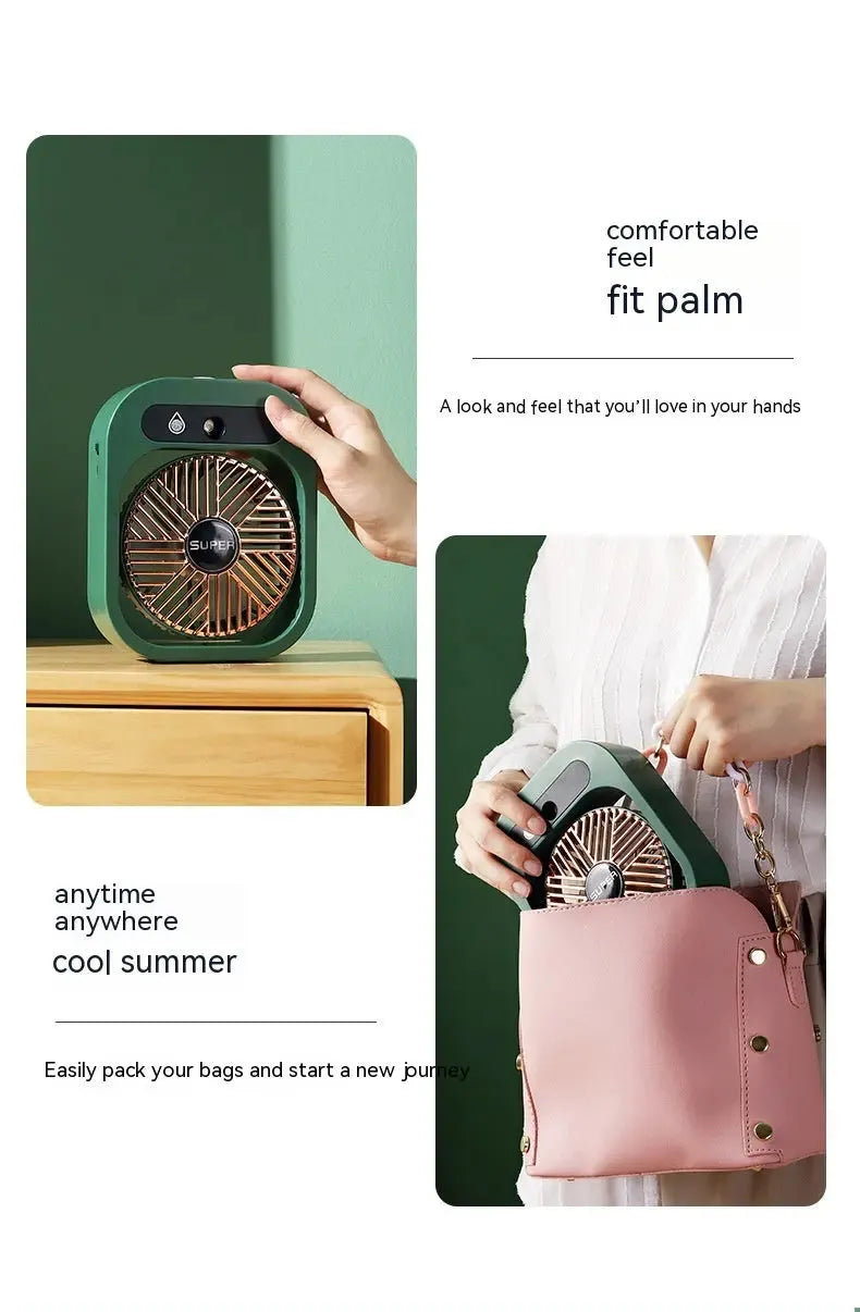 USB Rechargeable Mist & Fan | Portable 3-Speed Desk Fan & Humidifier