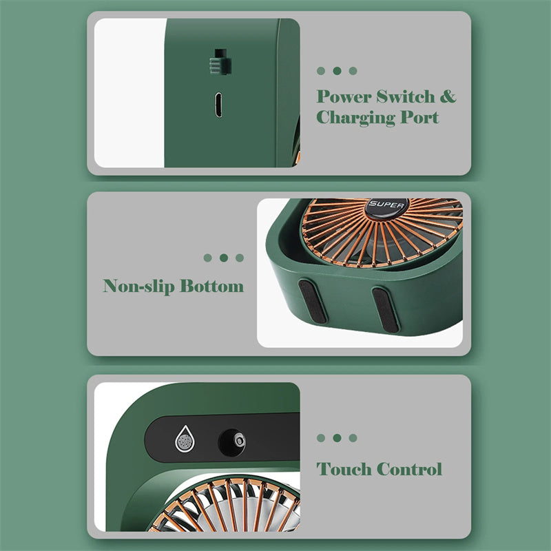 USB Rechargeable Mist & Fan | Portable 3-Speed Desk Fan & Humidifier