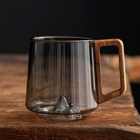 Guanshan Glass Cup with Wooden Handle | Elegant Large Mug