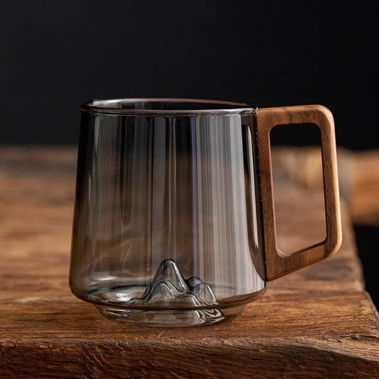 Guanshan Glass Cup with Wooden Handle | Elegant Large Mug