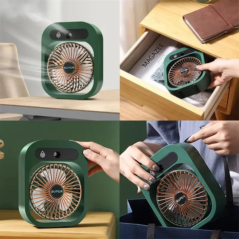 USB Rechargeable Mist & Fan | Portable 3-Speed Desk Fan & Humidifier