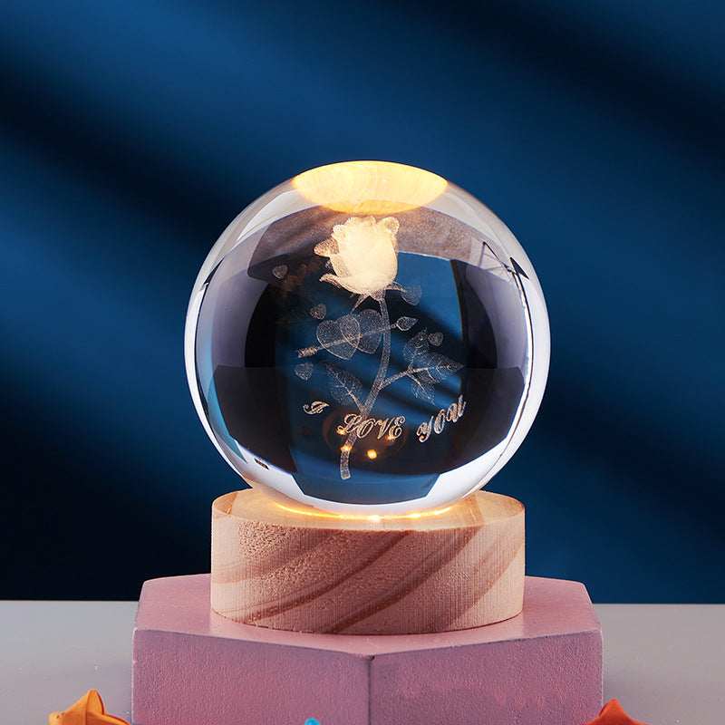Crystal Ball 3D Night Lamp with Multiple Inner Carved Styles