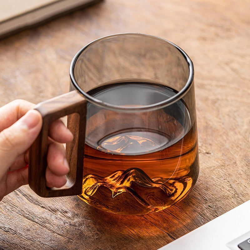 Guanshan Glass Cup with Wooden Handle | Elegant Large Mug