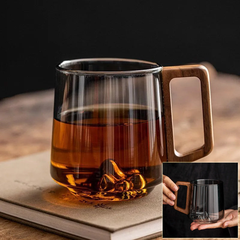 Guanshan Glass Cup with Wooden Handle | Elegant Large Mug