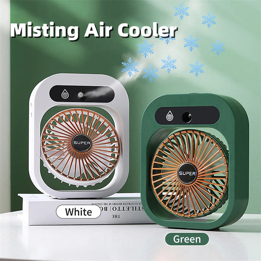 USB Rechargeable Mist & Fan | Portable 3-Speed Desk Fan & Humidifier