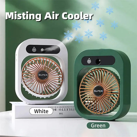 USB Rechargeable Mist & Fan | Portable 3-Speed Desk Fan & Humidifier