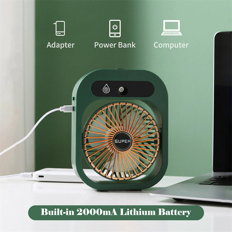 USB Rechargeable Mist & Fan | Portable 3-Speed Desk Fan & Humidifier