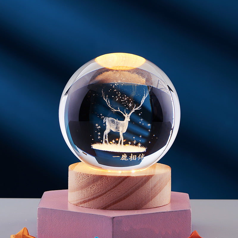 Crystal Ball 3D Night Lamp with Multiple Inner Carved Styles
